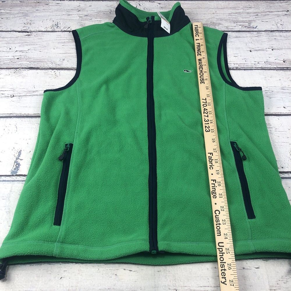 New Vineyard Vines Harbor Fleece Vest Logo Fern Green Small Full Zip NWT - Picture 7 of 11